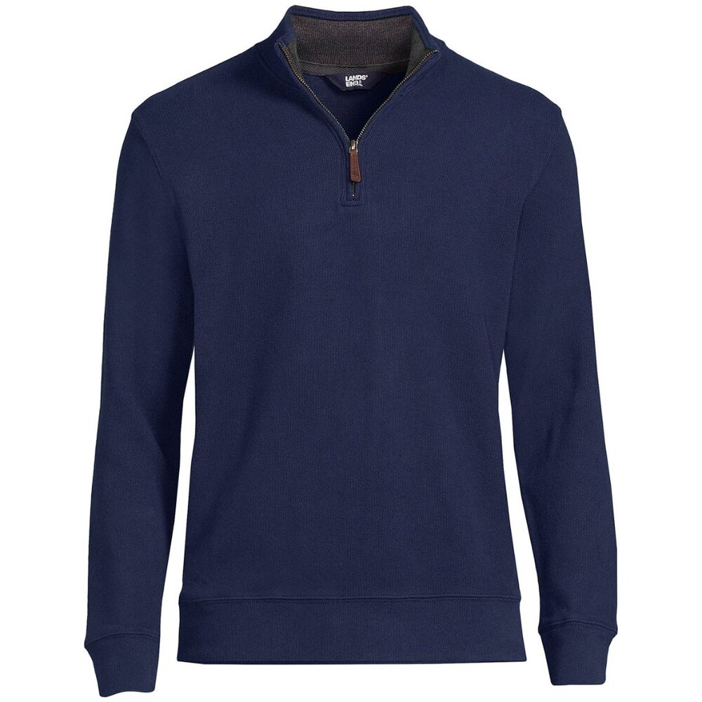 Lands End Bedford Rib Quarter Zip Sweater Shirt L Long/Tall Radiant Navy